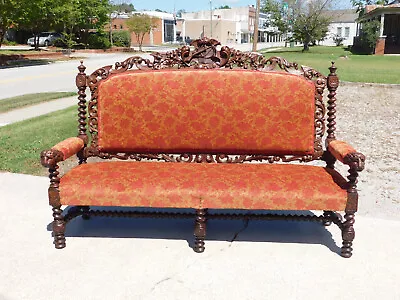 Outstanding Walnut Victorian  Carved Sofa Settee • $3775