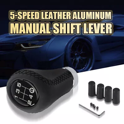 5 Speed Car Manual Shift Knob Gear Stick Shifter Lever Black Leather Universal • $10.66