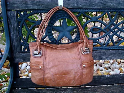 B. Makowsky Brown Genuine Leather Croc Embossed Hobo Shoulder Handbag Purse • $21