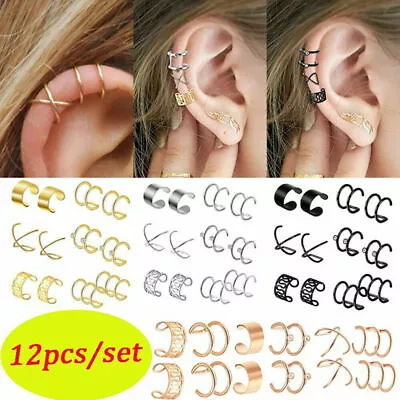 12Pcs/Set Ear Clip Cuff Wrap Fake Earring Stud Hoop Non Piercing Cartilage Helix • £4.55