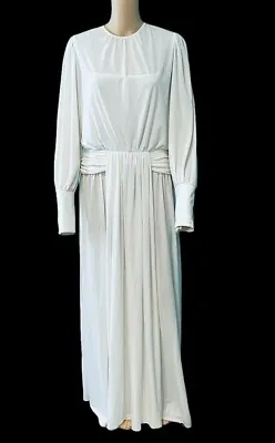 Vintage 70s Morton Myles Ruched White Cocktail Party Maxi Dress Size M • $25