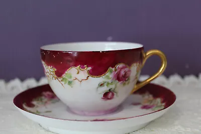 Beautiful T&v Limoges France Hand Painted Tea Cup And Saucer Pink Roses • $34.90