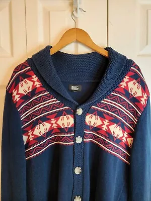 Oak + Edison Large Sweater Cardigan Men's L Blue And Red Christmas  • $10.95