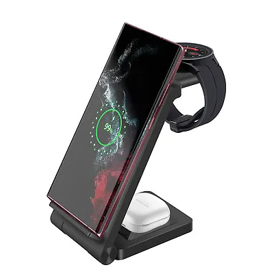 3in1 Wireless Charger Dock Stand For Samsung S23+ Z Flip5 Galaxy Watch 6 Classic • £16.99