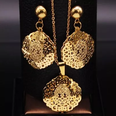 18kt Gold Plated Butterfly Earrings Necklace Dubai Gold Jewelry African Jewelry  • $26.99