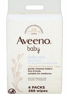Aveeno Baby Daily Care Baby Wipes 4 Packs (288 Wipes) Gently Cleans Face & Body. • £8.96