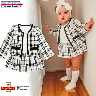 £11.99 • Buy Toddler Baby Girls Outfit Plaid Winter Coat Tops Dress Outwear Clothes Sets