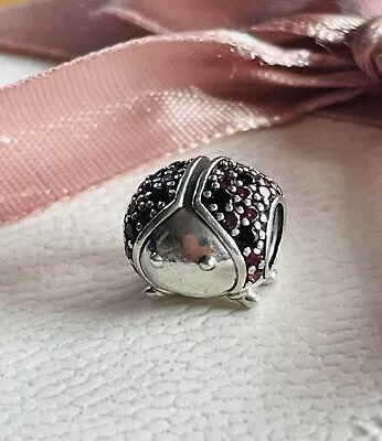 Pandora Sterling Silver Black & Fuschia Crystal Sparkling Ladybug Charm ALE S925 • £20