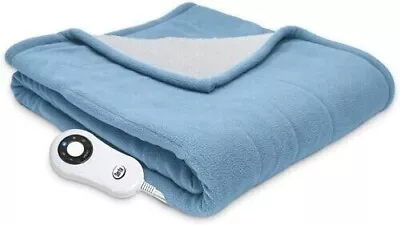 Serta MicroFleece Sherpa Electric Heated Warming Throw Heat Blanket Blue 50X60  • $32.99