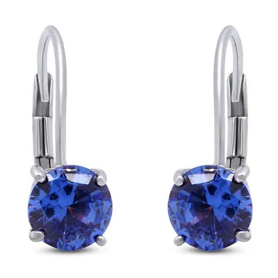 2Ct Dangle Earrings Blue Round Tanzanite Gemstones Solid Sterling Silver 925 • $35.63