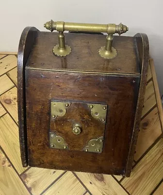 Antique Wood & Brass Coal Scuttle Box- With Liner- Fireside Box- Country House • £44.99