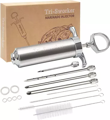 Tri-Sworker Meat Injector Syringe For Smoking With 4 Marinade Flavor Food Inject • $32.24