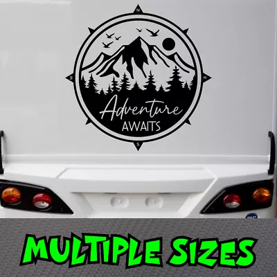 Adventure Awaits Sticker Decal Caravan Compass Camping Mountains Travel Explore • $6.50