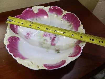 Antique RS Prussia Style Germany  Floral Gold Accent Molded Hand Made Bowl 9.5  • $35