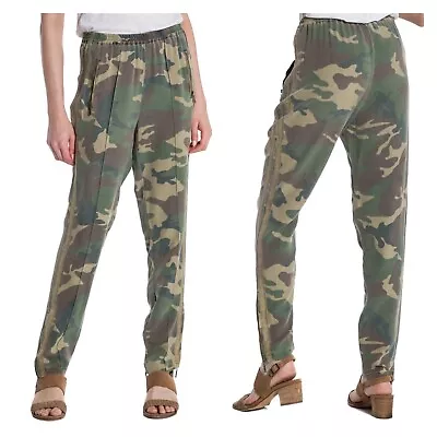 NEW Da-Nang Small Army Camo 100% Silk Field Vintage Pants Ankle Zip Relaxed • $99.97