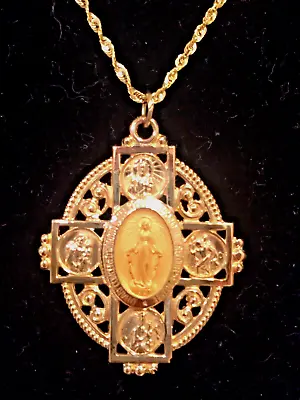 Miraculous Four Way Medal 14K Yellow Gold 35x28mm Large With Filigree Frame     • $749.95