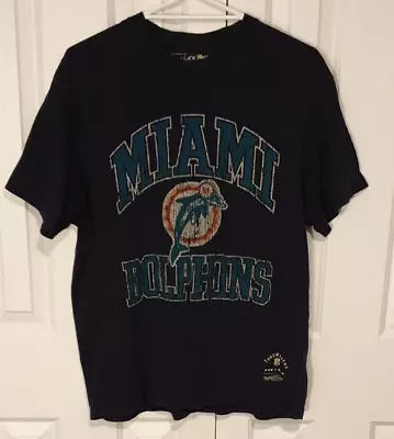 MIAMI DOLPHINS Mitchell & Ness NFL Throwbacks T-Shirt. Navy Blue Size Is Medium. • £15.62