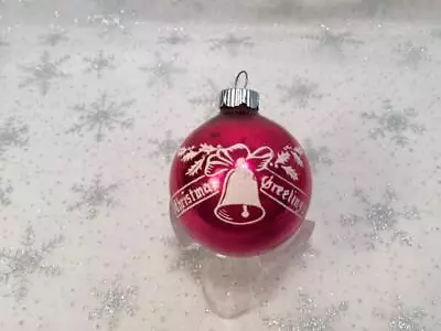 Vintage Shiny Brite Christmas Greetings Red Stencil Christmas Ornament 2  Size • $8.99