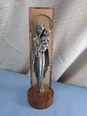 Vintage PELTRO ITALY  Mary &Jesus Statue On Wood Base ~ 8  Tall • $8.99