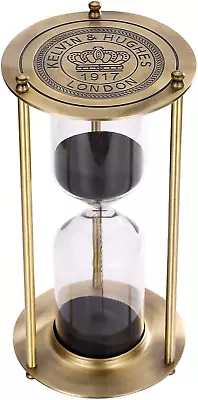 Hourglass 60 Minute Sand Timer Vintage Brass Black Sand Clock Stand Large Meta • $44.61