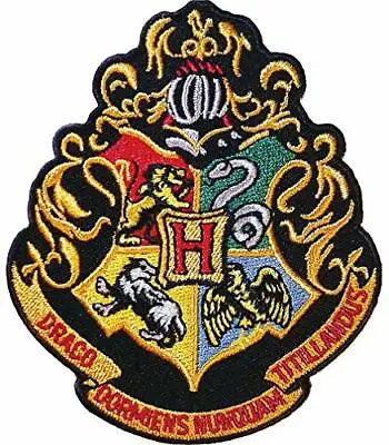 Ata Boy Harry Potter Hogwarts Crest 3  Full Color Iron On Patch Black & Gold... • $8.99