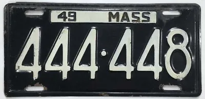 Massachusetts 1949 License Plate 444 448 Original Paint Great Number Very Good • $79.95