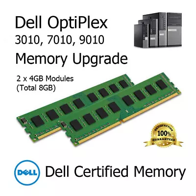 8GB Kit (2x4GB) DDR3 Memory Upgrade For Dell OptiPlex 3010 7010 9010 PC3-10600U  • £14.99