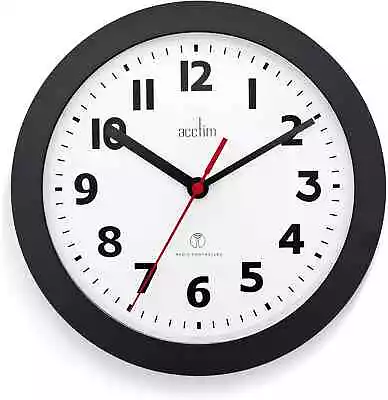 Modern Black Radio Controlled Wall Clock Home Office Kitchen Work Wall Decor • £52.23