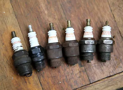 Vintage Champion Spark Plugs Double Ribbed 6 Com 8 Com Flathead V8 Lot Brass Tip • $49.99