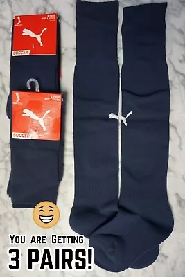 3 PAIRS Puma YOUTH AGES 10-14 Kneehigh Soccer Socks SOLID NAVY BLUE Sz 2 #275 • $12.99