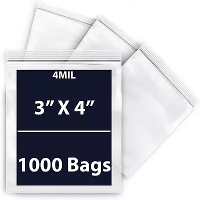 3  X 4  1000 Bags 4Mil Reclosable Clear Plastic Poly Bags With Zipper Seal • $31.53