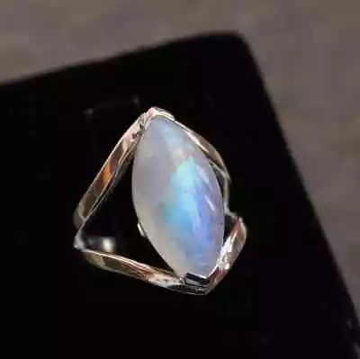 Rainbow Moonstone Ring Sterling Silver Jewelry Colorful Natural Flash Moonstone • $11.19