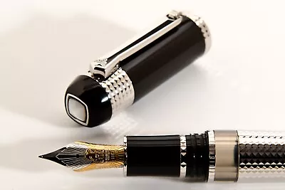 Tibaldi Excelsa Black Platinum Sterling Silver Fountain Pen Limited Edition New. • $185.50