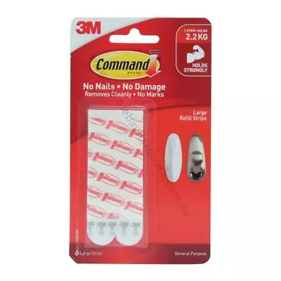 3M Command Damage-Free Hanging Hook Large Refill Strips 6 Strips 2Kg 17023P • $6.85