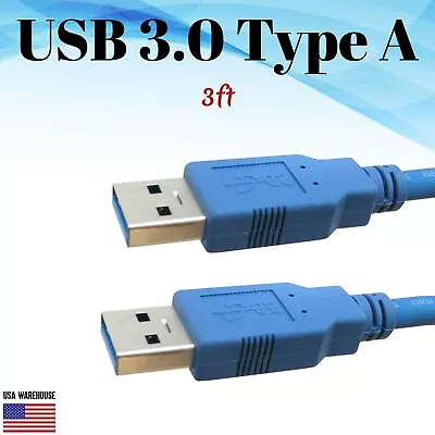 3ft USB 3.0 Type A Male To A Male Blue Cable - High Speed Data Transfer Charger • $4.99