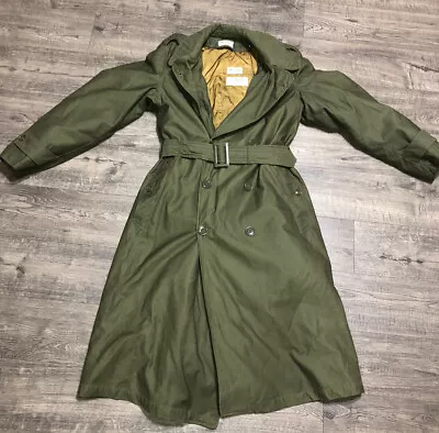 Vtg Korea Army Green  Overcoat Cotton Sateen W Liner Trench Coat Small S • $50