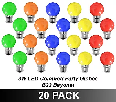 20 X 3W LED Coloured Party Festoon Light Globes Bulbs Lamps 240V B22 Bayonet • $82.95