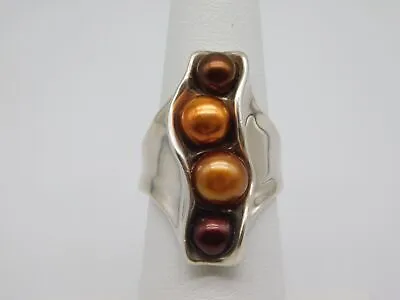 Modernist Israel Designer Hagit Goral Sterling Silver Orange Pearl Pea Pod Ring • $74.99