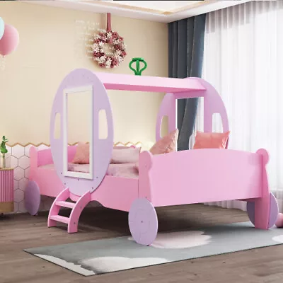 3FT Princess Carriage Kids Toddler Bed Single Car Bed Pink 90*190cm for Girls MQ • £179.99