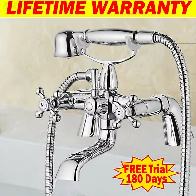 £33.70 • Buy Victorian Bathroom Mixer Shower Tap Bath Filler With Brass Handset Set Chrome 
