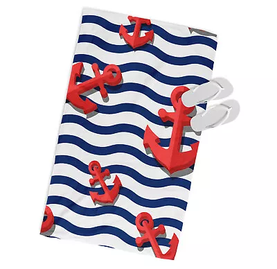 Red Anchor Sailor MICROFIBRE BEACH TOWEL Designer White • £22.99