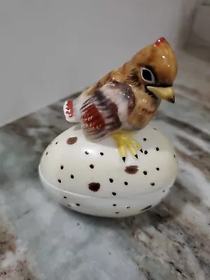 1979 Enesco Bird Trinket Box Speckled Egg Maruri Masterpiece Porcelain Red Brown • $14