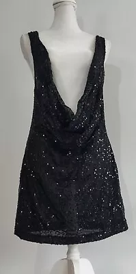 Vintage 90s Mini Dress Black Sequins Y Apparel Tunic Large Open Front Made USA  • $49.99