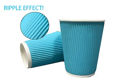 Paper Cups Disposable Coffee Cups With Lids Hot Drink Ripple Cups - Sky Blue • £9.95