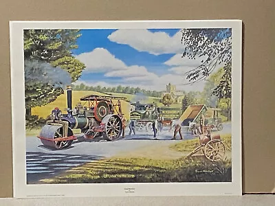 STEAM TRACTION ENGINE ROLLAR Art Print Road Menders By Trevor Mitchell. 1930/40s • £11