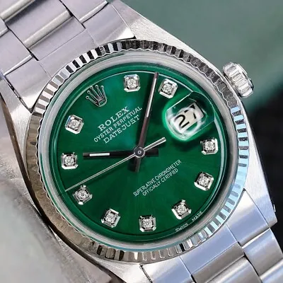 Rolex Mens Datejust Gold Steel Green Diamond Dial Oyster Band 36mm Watch 1601 • $3995