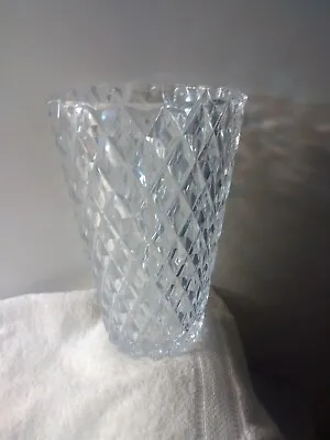 $125 • Buy Vtg VAL ST LAMBERT Diamond Cut Clear Crystal Glass Vase Signed  9  Tall Perfect 