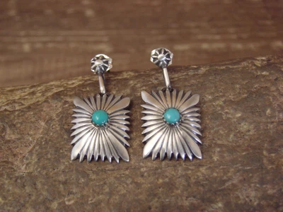 $45.99 • Buy Navajo Sterling Silver Concho Turquoise Post Dangle Earrings - Spencer