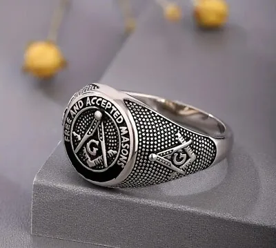 Vintage Silver Masonic Ring (Size 9) Master Mason Black Accents Freemason • $15.95