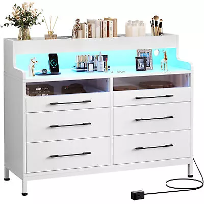 Modern 6-Drawers Dresser With LED Light  Bedroom Closet Dresser Chest Of Drawers • $171.78